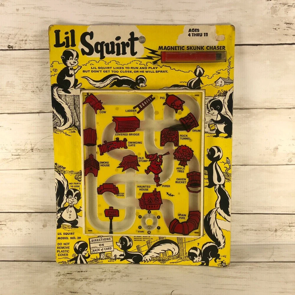 Vintage 1963 Smethport Lil Squirt Magnetic Skunk Chaser Game Model 39 Yellow